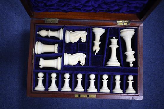 A Staunton club size ivory chess set, by Jaques, London, circa 1900-10, please see extra photos on our website